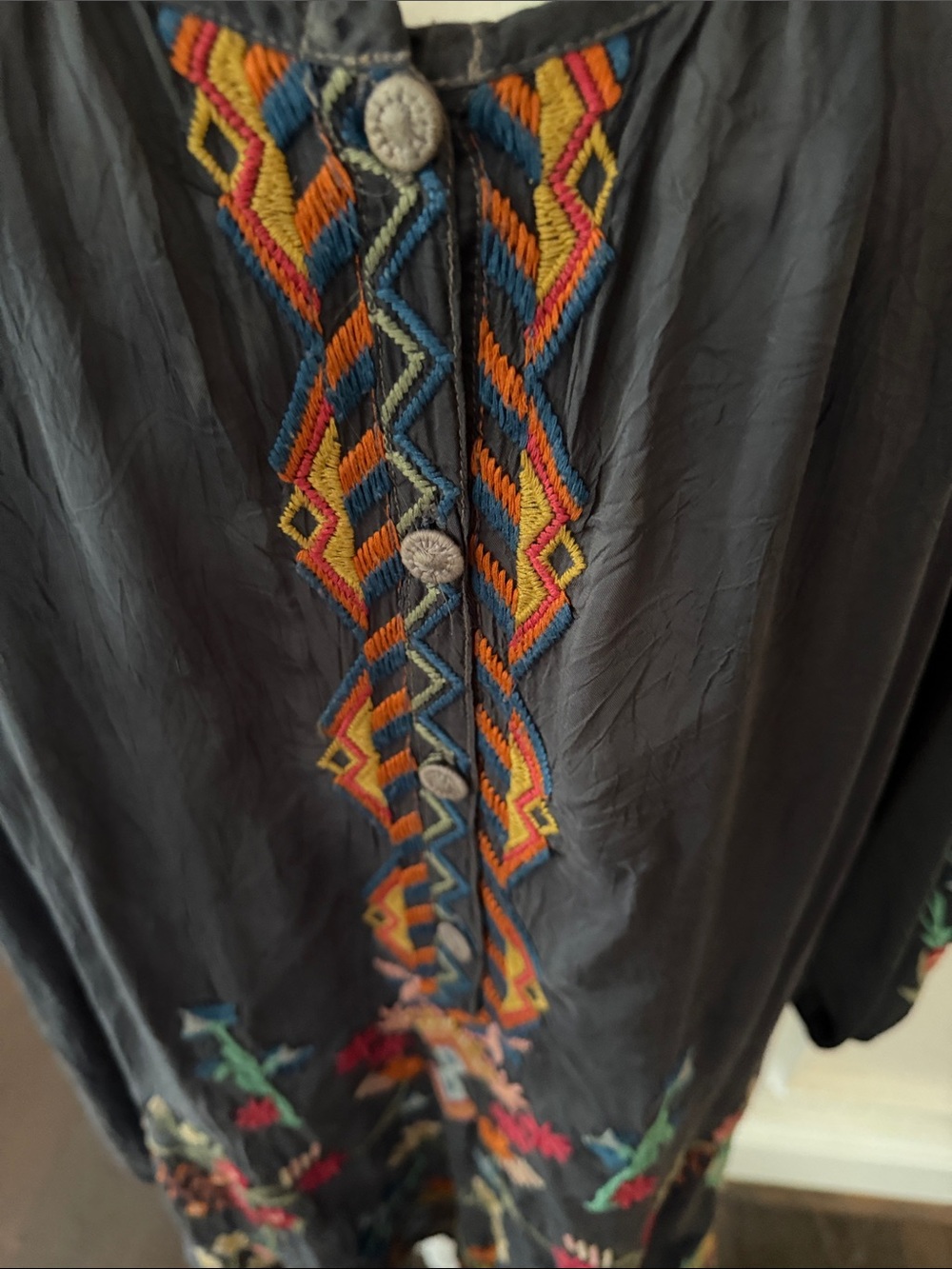Johnny Was Black Embroidered Boho Tunic with Multicolor Embroidered Accents - Picture 8 of 16